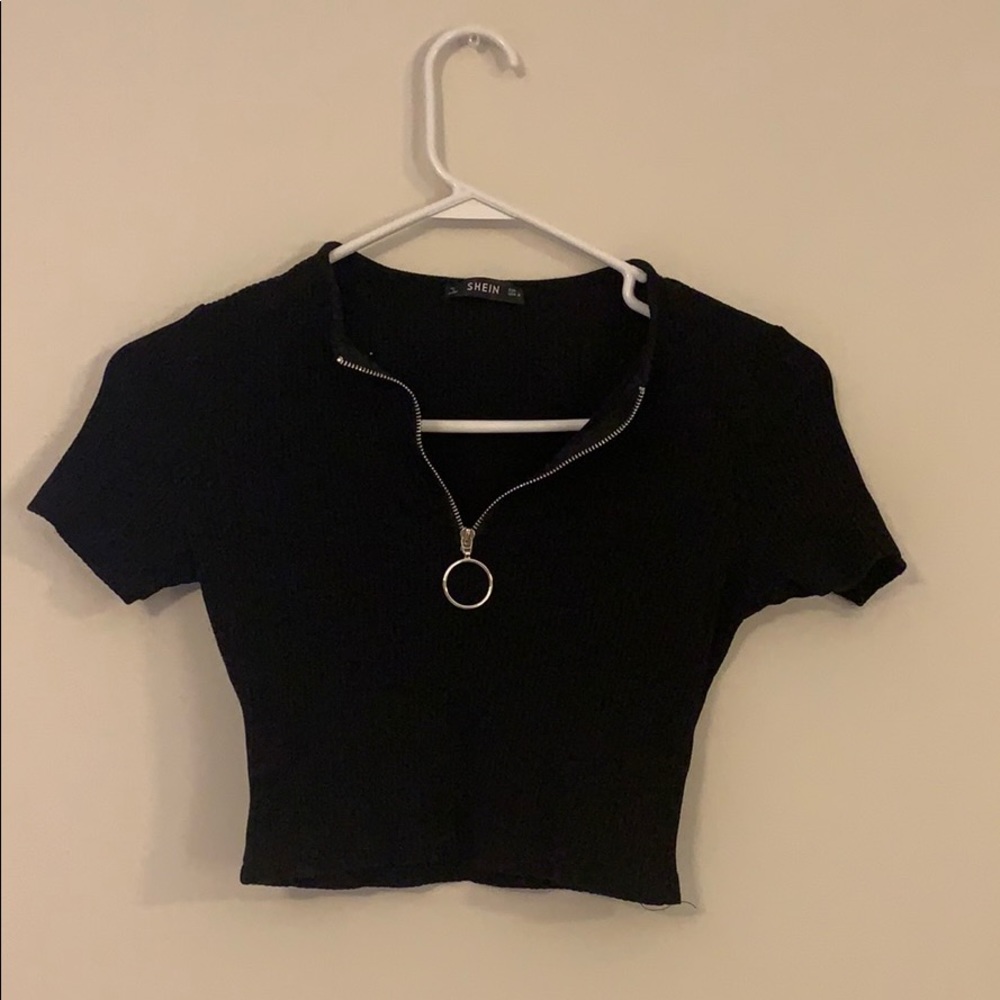 Shein Black Quarter Zip Tee